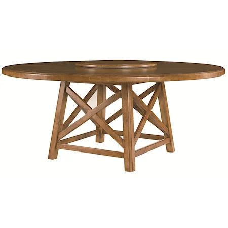 72” Old Orchard Round Dining Table with Lazy Susan & Wood Base